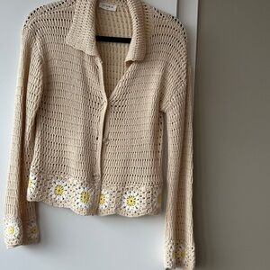 Storia Cream Crochet Cardigan with Yellow Floral Details